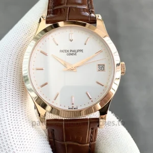 Patek Philippe Calatrava Ref. 5296R-010 Replica Watch – 38mm Gold-Tone 904 Steel, Silver Opaline DialFront view3