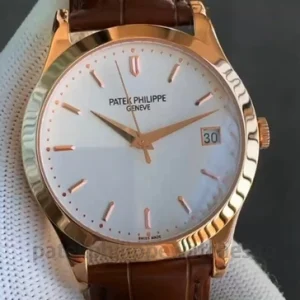 Patek Philippe Calatrava Ref. 5296R-010 Replica Watch – 38mm Gold-Tone 904 Steel, Silver Opaline DialFront view4