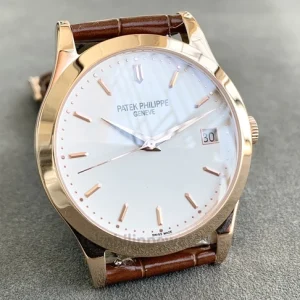 Patek Philippe Calatrava Ref. 5296R-010 Replica Watch – 38mm Gold-Tone 904 Steel, Silver Opaline DialFront view5