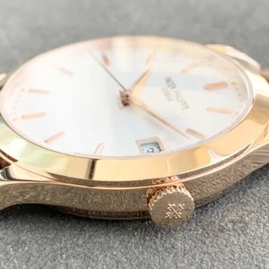Patek Philippe Calatrava Ref. 5296R-010 Replica Watch – 38mm Gold-Tone 904 Steel, Silver Opaline DialFront view5