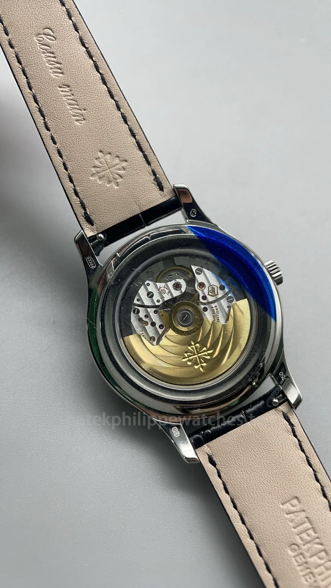 Patek Philippe Complications 5205G-001 Replica 40mm Automatic Men's Annual Calendar Dress Watch with Silver & Rhodium Dial-Back View Patek-Philippe-Complications-5205G-001-Replica-40mm-Automatic-Mens-Annual-Calendar-Dress-Watch-with-Silver-Rhodium-Dial-Back-View