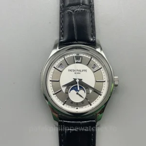 Patek Philippe Complications 5205G-001 Replica 40mm Automatic Men's Annual Calendar Dress Watch with Silver & Rhodium Dial-Front View