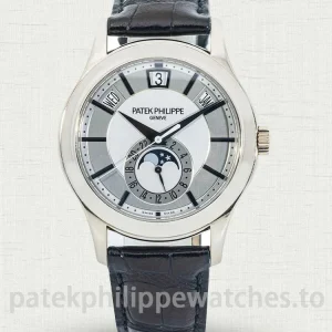 Patek Philippe Complications 5205G-001 Replica 40mm Automatic Men's Annual Calendar Dress Watch with Silver & Rhodium Dial-Main Image