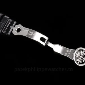 Patek Philippe Complications 5396G-014 Replica Ice Blue Dial Black Alligator StrapClasp detail 2