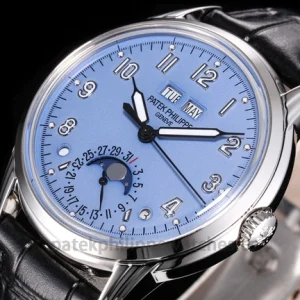 Patek Philippe Complications 5396G-014 Replica Ice Blue Dial Black Alligator StrapFront view2