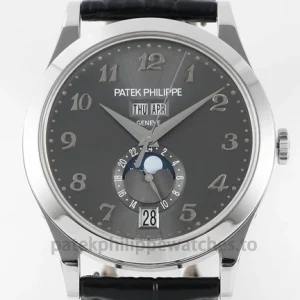 Patek Philippe Complications 5396G-014 Replica – White-Gold-Tone 904L Steel, Charcoal Sunburst Dial, Black Alligator StrapFront view1