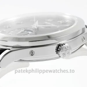 Patek Philippe Complications 5396G-014 Replica – White-Gold-Tone 904L Steel, Charcoal Sunburst Dial, Black Alligator StrapLeft case profile