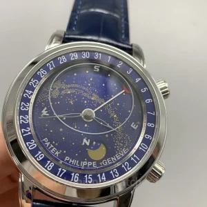 Patek-Philippe-Grand-Complications-6102P-001-Replica-44mm-Mens-Celestial-Watch-with-Blue-Sky-Chart-Dial-Moon-Phase-Dial-Detail-1