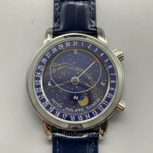 Patek-Philippe-Grand-Complications-6102P-001-Replica-44mm-Mens-Celestial-Watch-with-Blue-Sky-Chart-Dial-Moon-Phase-Front-View