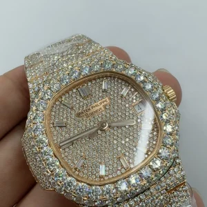 Patek Philippe Nautilus 5711-1R 001 Replica Rose Gold Tone 904 Steel Full Iced Diamond Case profile