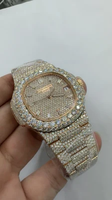 Patek Philippe Nautilus 5711-1R 001 Replica Rose Gold Tone 904 Steel Full Iced Diamond Detailed product image