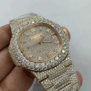 Patek Philippe Nautilus 5711-1R 001 Replica Rose Gold Tone 904 Steel Full Iced Diamond Detailed product image