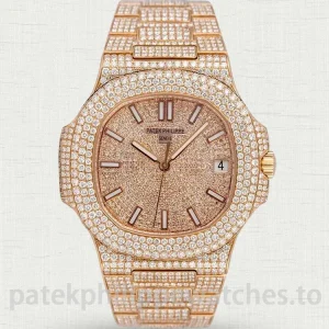 Patek Philippe Nautilus 5711-1R 001 Replica Rose Gold Tone 904 Steel Full Iced Diamond Main product image