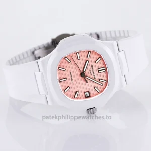 Patek Philippe Nautilus 5711 AET REMOULD Spiaggia Rosa Replica – 40mm White Ceramic, Pink Horizontal Dial Case profile