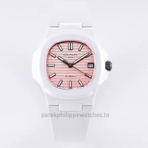 Patek Philippe Nautilus 5711 AET REMOULD Spiaggia Rosa Replica – 40mm White Ceramic, Pink Horizontal Dial Front view1
