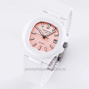 Patek Philippe Nautilus 5711 AET REMOULD Spiaggia Rosa Replica – 40mm White Ceramic, Pink Horizontal Dial Front view2