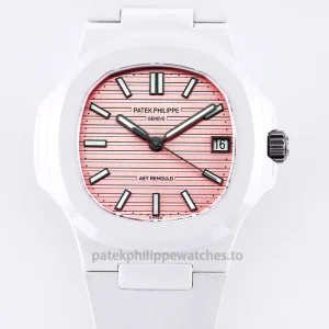 Patek Philippe Nautilus 5711 AET REMOULD Spiaggia Rosa Replica – 40mm White Ceramic, Pink Horizontal Dial Front view3