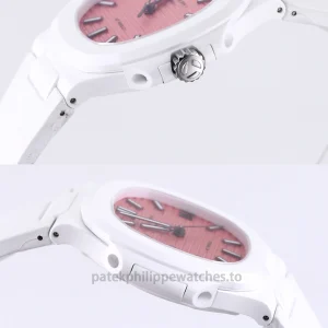 Patek Philippe Nautilus 5711 AET REMOULD Spiaggia Rosa Replica – 40mm White Ceramic, Pink Horizontal Dial Right case profile
