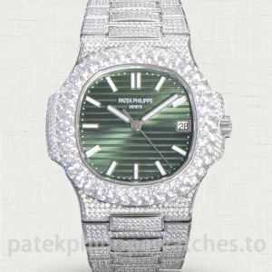 Patek Philippe Nautilus 5711 Olive Green Super Clone – 40mm Full Diamond Iced Out CustomMain product image