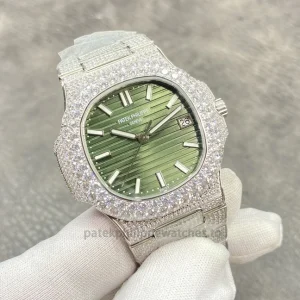 Patek Philippe Nautilus 5711 Replica Blue Gradient Dial, Pavé Case & Bezel Stone-Set Steel BraceletFront view2