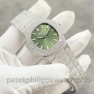 Patek Philippe Nautilus 5711 Replica Blue Gradient Dial, Pavé Case & Bezel Stone-Set Steel BraceletFront view4