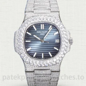 Patek Philippe Nautilus 5711 Replica Blue Gradient Dial, Pavé Case & Bezel Stone-Set Steel BraceletMain product image