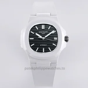 Patek Philippe Nautilus 5711 Replica – 40mm White Ceramic Case, Black Horizontal DialFront view1