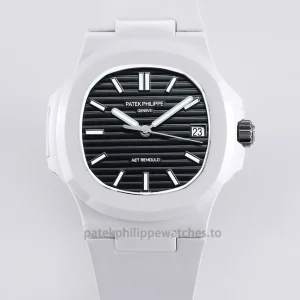 Patek Philippe Nautilus 5711 Replica – 40mm White Ceramic Case, Black Horizontal DialFront view2