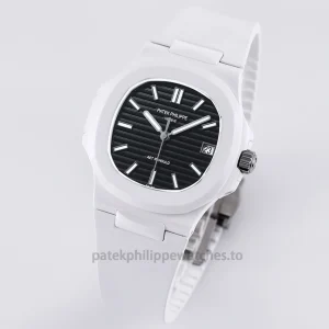 Patek Philippe Nautilus 5711 Replica – 40mm White Ceramic Case, Black Horizontal DialFront view3