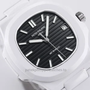 Patek Philippe Nautilus 5711 Replica – 40mm White Ceramic Case, Black Horizontal DialFront view4