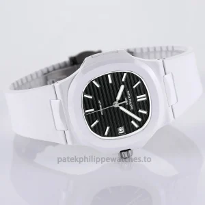 Patek Philippe Nautilus 5711 Replica – 40mm White Ceramic Case, Black Horizontal DialFront view5