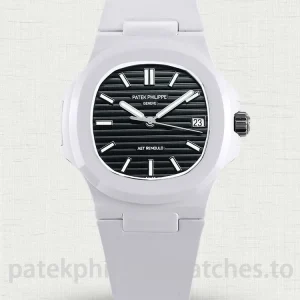Patek Philippe Nautilus 5711 Replica – 40mm White Ceramic Case, Black Horizontal DialFront view5