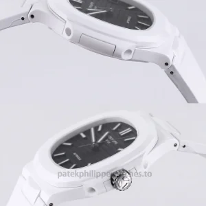 Patek Philippe Nautilus 5711 Replica – 40mm White Ceramic Case, Black Horizontal DialRight case profile