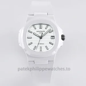 Patek Philippe Nautilus 5711 Replica – AET REMOULD-Style White Ceramic 40.8mm, White Horizontal Dial, White Rubber StrapCase profile