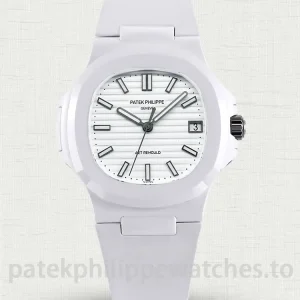 Patek Philippe Nautilus 5711 Replica – AET REMOULD-Style White Ceramic 40.8mm, White Horizontal Dial, White Rubber StrapMain product image