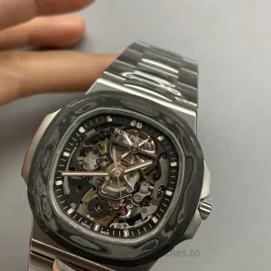 Patek Philippe Nautilus 5711 The Pearl Project Skeleton Dial-Carbon-Fiber Bezel-TP2652 Movement 40mmDétail cadran 1