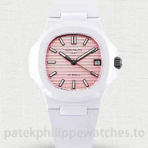 Patek Philippe Nautilus 5711 × AET REMOULD “Spiaggia Rosa” Replica – 40mm White Ceramic, Pink Horizontal Dial Main product image