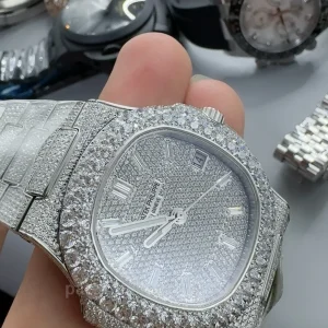 Patek-Philippe-Nautilus-5711110P-Custom-Replica-40mm-Iced-Out-Diamond-Dial-Mens-Luxury-Automatic-Watch-with-Clone-324-SC-Movement-Dial-Detail-4