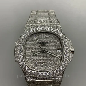 Patek-Philippe-Nautilus-5711110P-Custom-Replica-40mm-Iced-Out-Diamond-Dial-Mens-Luxury-Automatic-Watch-with-Clone-324-SC-Movement-Front-View
