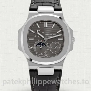 Patek Philippe Nautilus 5712 Super Clone 40mm Grey Dial, 904L Steel Case, T-Diamond Bezel & Black Alligator Strap