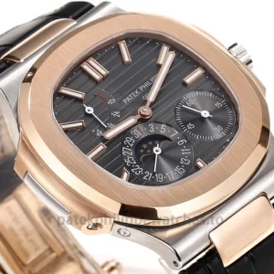 Patek Philippe Nautilus 5712GR-001 Replica – 40mm Two-Tone 904L Steel, Charcoal Horizontal DialFront view3