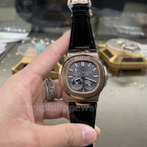 Patek-Philippe-Nautilus-5712R-001-Replica-40mm-Mens-Automatic-Luxury-Sports-Watch-with-Rose-Gold-Case-Smoke-Gray-Dial-Front-View
