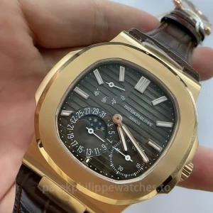 Patek-Philippe-Nautilus-5712R-001-Replica-40mm-Mens-Automatic-Watch-Black-Dial-Rose-Gold-Case-Dial-Detail-1