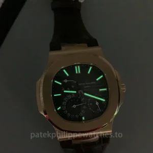 Patek-Philippe-Nautilus-5712R-001-Replica-40mm-Mens-Automatic-Watch-Black-Dial-Rose-Gold-Case-Luminescence