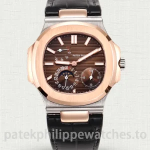 Patek Philippe Nautilus 5712R-001 Replica – 40mm Rose-Gold-Tone 904L Steel, Brown Gradient Dial, Black Alligator Strap