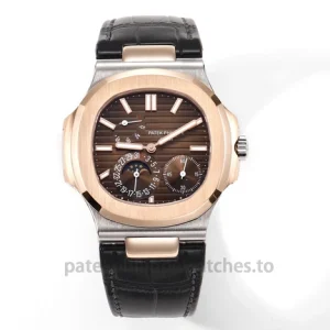 Patek Philippe Nautilus 5712R-001 Replica – 40mm Rose-Gold-Tone 904L Steel, Brown Gradient Dial, Black Alligator StrapFront view1