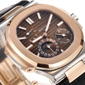 Patek Philippe Nautilus 5712R-001 Replica – 40mm Rose-Gold-Tone 904L Steel, Brown Gradient Dial, Black Alligator StrapFront view2