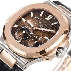 Patek Philippe Nautilus 5712R-001 Replica – 40mm Rose-Gold-Tone 904L Steel, Brown Gradient Dial, Black Alligator StrapFront view3