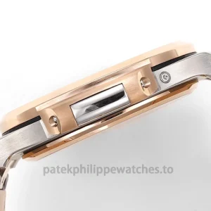 Patek Philippe Nautilus 5712R-001 Replica – 40mm Rose-Gold-Tone 904L Steel, Brown Gradient Dial, Black Alligator StrapLeft case profile