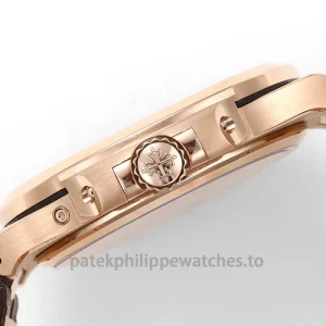 Patek Philippe Nautilus 5712R-001 Replica – 40mm Rose-Gold-Tone 904L Steel, Brown Gradient DialLeft case profile
